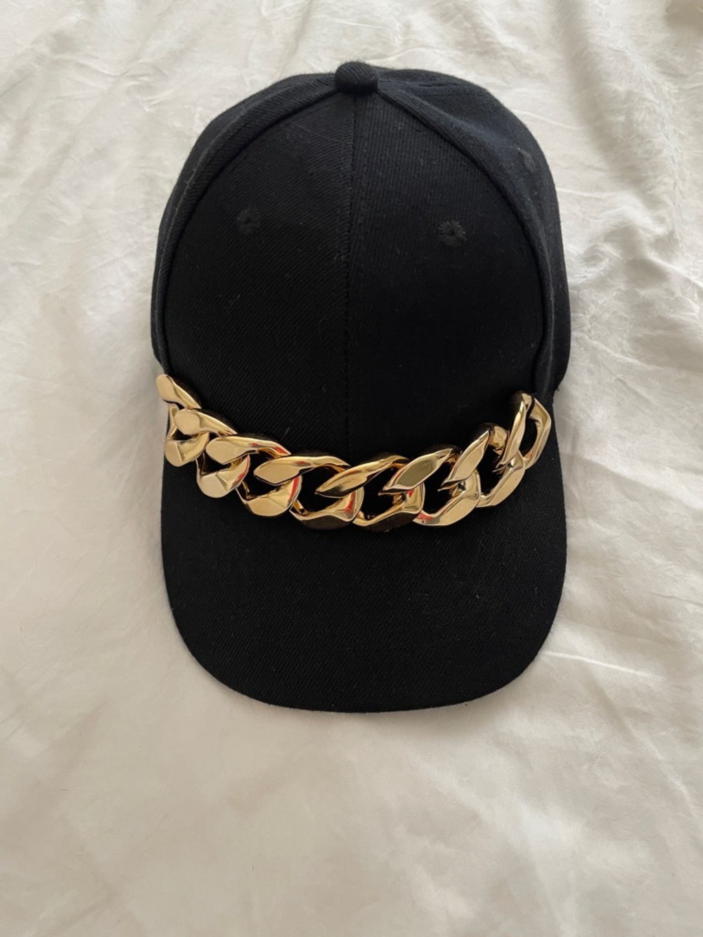 Black Baseball Cap with Gold Chain Accent - Men Accessories